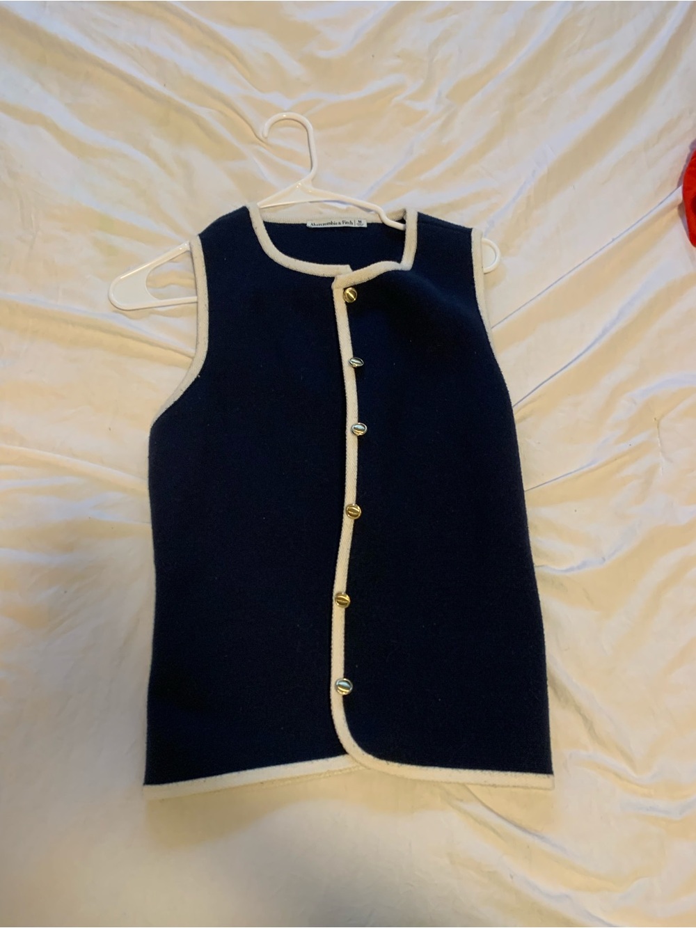 Abercrombie & Fitch Navy Knit Sleeveless Vest with Ivory Trim